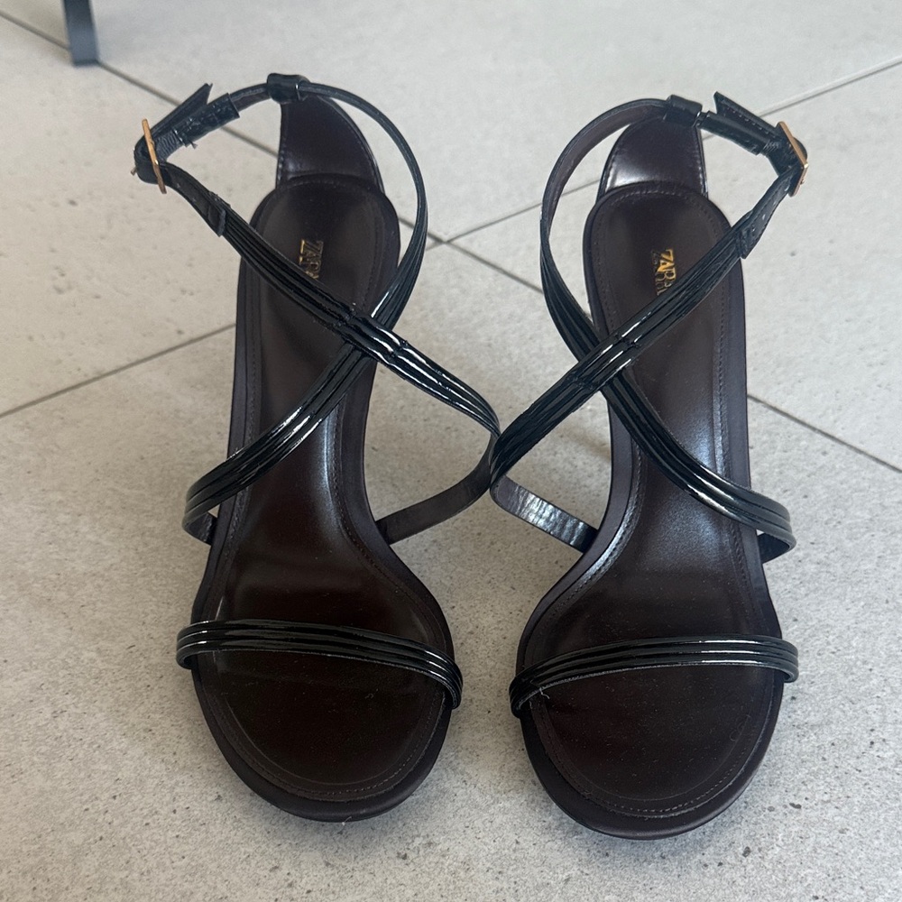 Zara Black Strappy High Heel Sandals